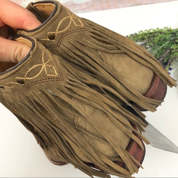 NEW JB Dillon Tan Suede Fringe Cowboy Booties - Picture 4 of 8